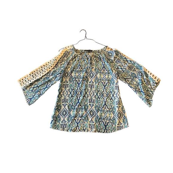 Zac & Rachel Top Women's Large Blue Printed 100% Polyester Long Sleeve Pullover - Picture 6 of 7